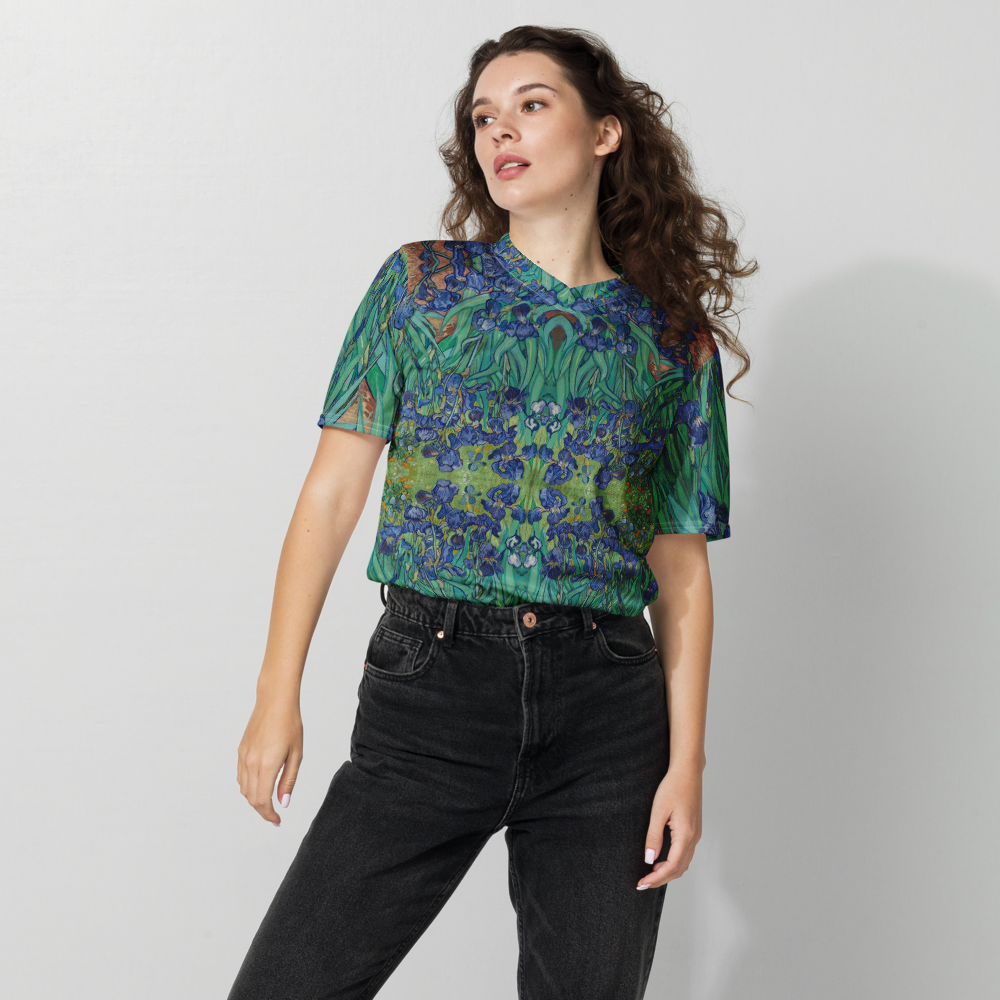 Van Gogh Irises sports jersey front detail - recycled fabric activewea
